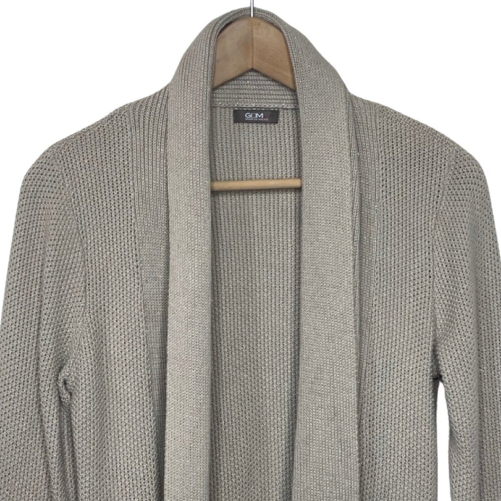 GRAIN DE MALICE (GDM) | Tan with Metallic Stitch Open Front Cardigan | Size M - Picture 2 of 12